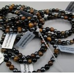 6 mm Gemstone Round Bead Bracelet (Triple Power) - 10 pcs pack - Tigereye, Black Obsidian, and Hematite
